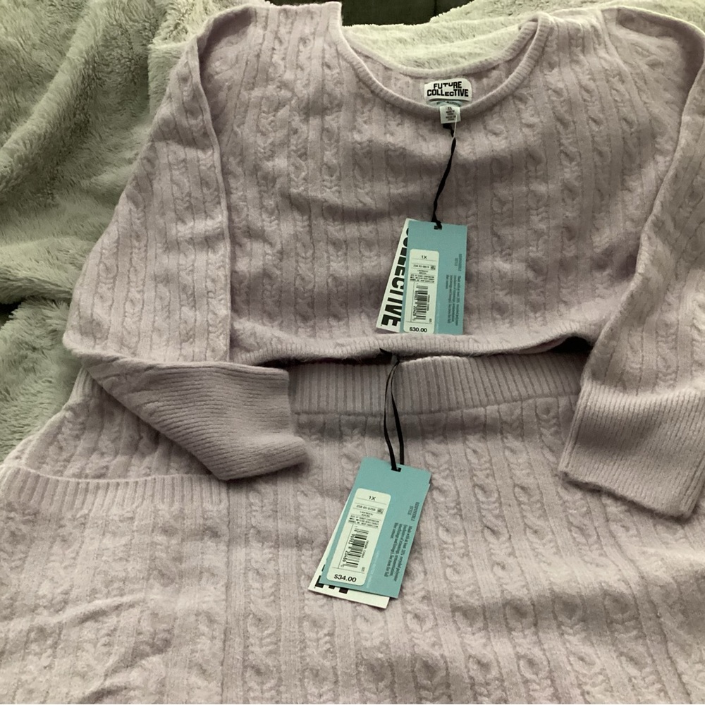 Cable nets sweater set two piece